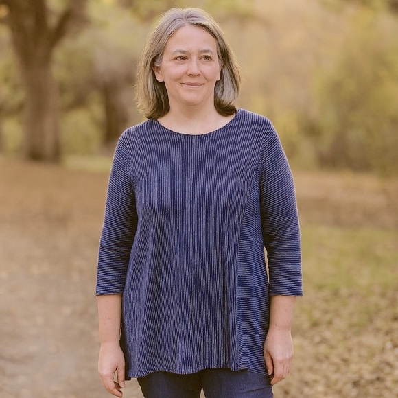 Pure Jill blue striped Lagenlook hemp and organic cotton tunic top Large - Picture 2 of 12